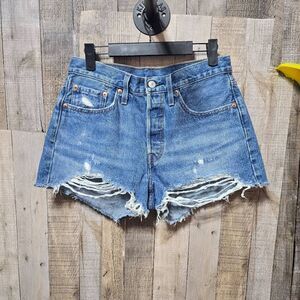 Levi's Premium 501 Distressed Ripped Denim Jean Shorts 27
